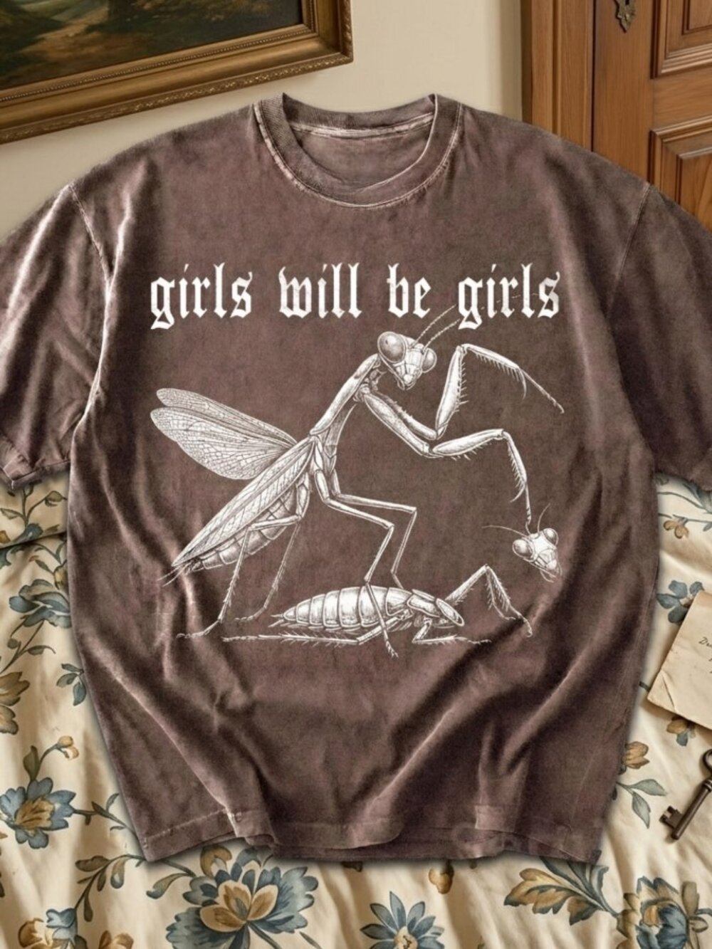 Vintage-inspired Girls Will Be Girls Mantis Goth Baby Tee Y2K Grunge